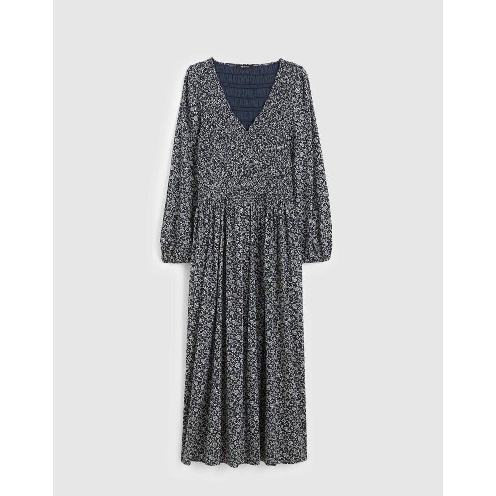 Madewell‎ Smocked V-Neck Midi Dress Navy/White Size XS NWT